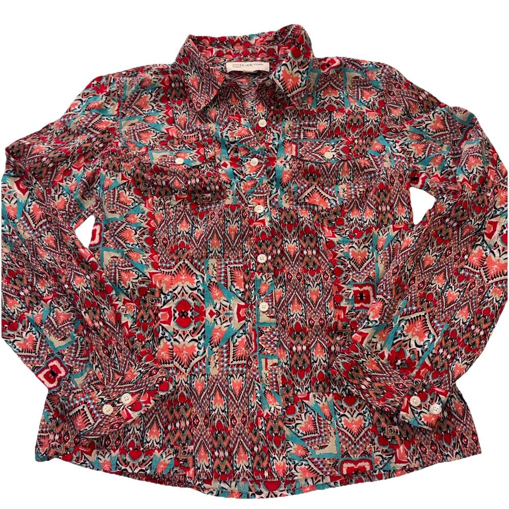 Jones New York Sport Shirt Aztec Southwestern Boho Tribal Multicolor Size Small